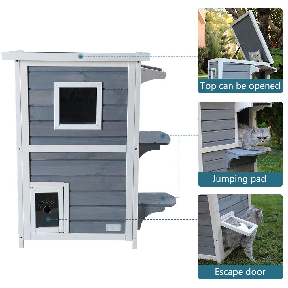 Petsfit Outdoor Cat House for Winter, 2Story Cat House Outdoor Weatherproof for Outside Garden