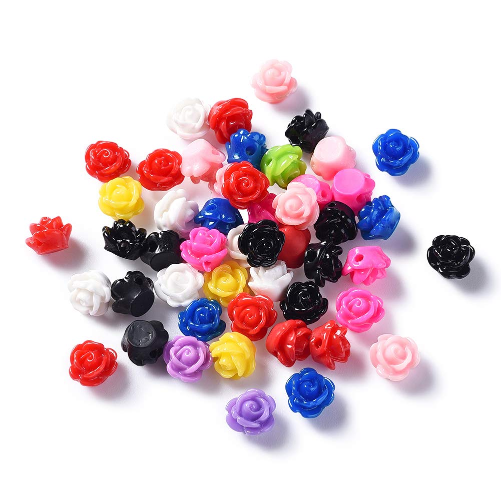 Craftdady 50pcs Opaque Resin Rose Flower Beads 9x7mm Coloful Flatback Floral Loose Charm Beads for Jewelry Scrapbooking Embellishments Making Hole: 1mm — image 1