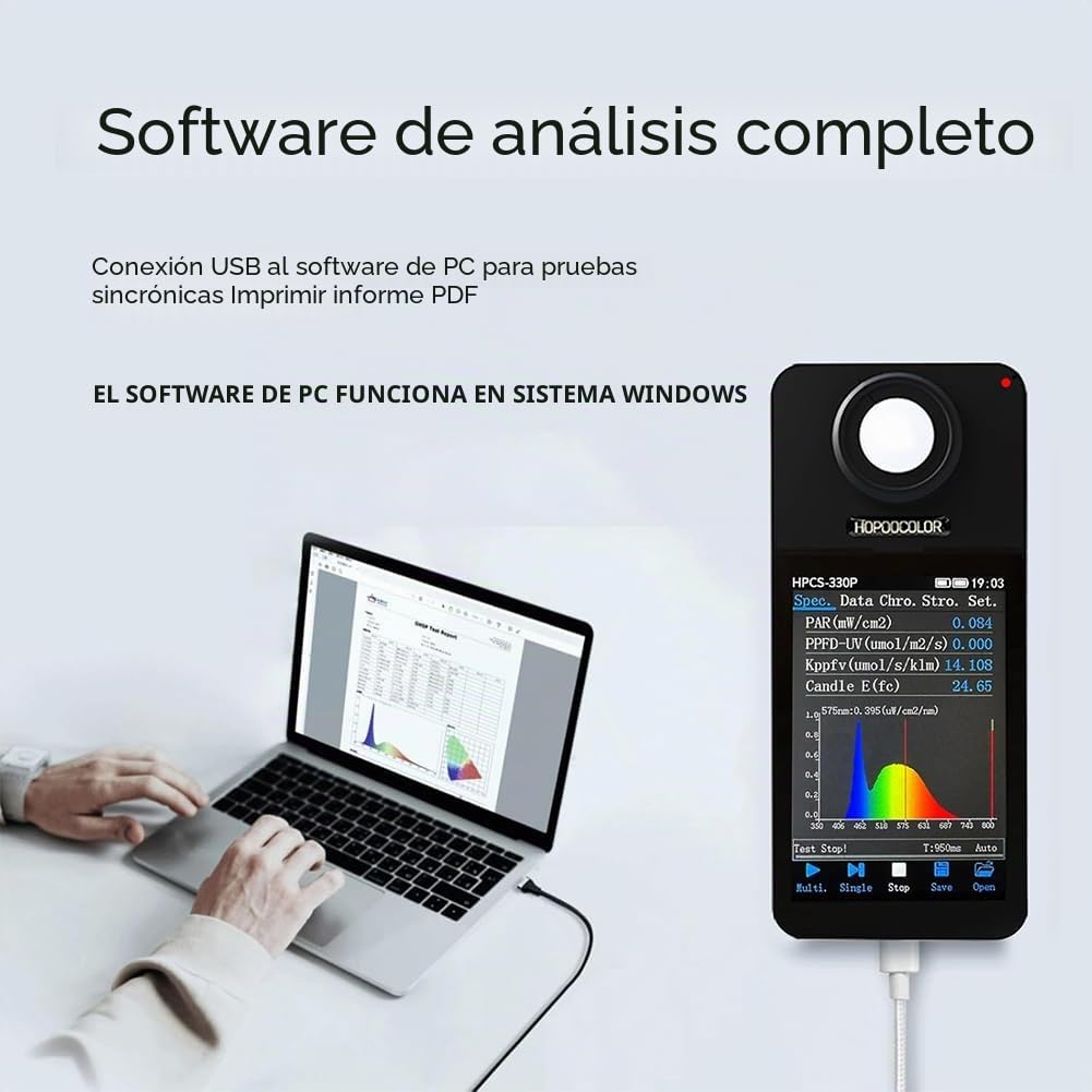 Espectrómetro PPFD PAR Meter HPCS-330P Medidor de Luz Analizador Medidor de Iluminancia 350-800 nm Conexiones Inalámbricas