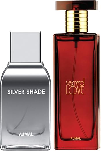 Ajmal Silver Shade EDP Citrus Woody Perfume 100ml for Men and Sacred Love EDP Floral Musky Perfume 50ml for Women FREE