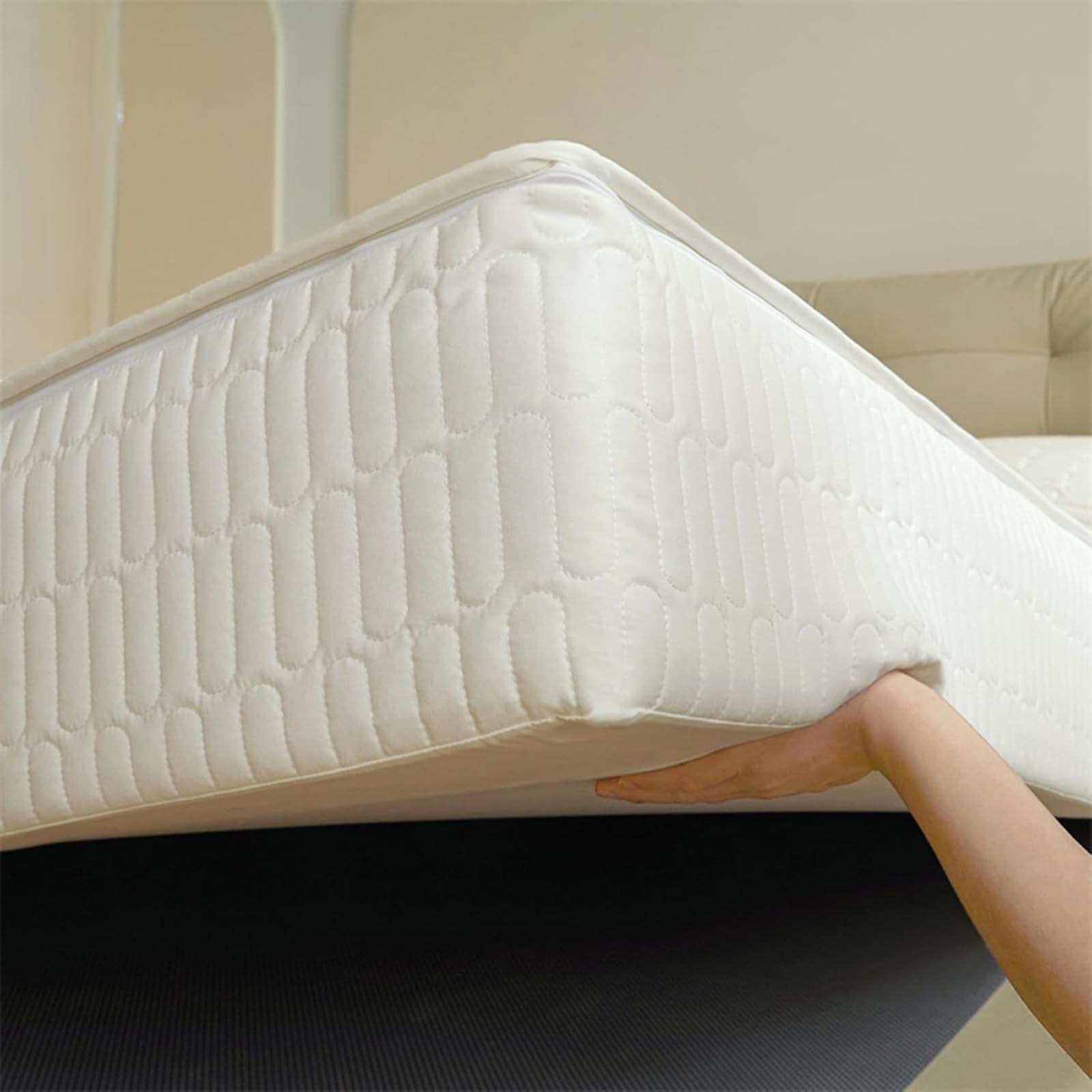 Housse de Matelas matelassée Lavable, protège-Matelas Personnalisable, Housse de Matelas Monobloc en différentes Tailles, Respirante et Facile à Nettoyer-White- 140x200+25cm