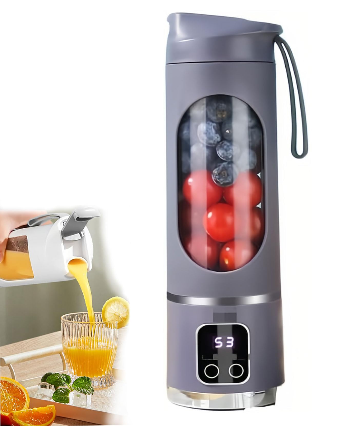 Portable Blender for Shakes and Smoothies,3 Speed Portable Juicer Fruit Mixers,Usb Rechargeable 12-Blade Ice Crusher With Digital Display,15.2 oz Perfect For Fresh Juices At Home Or On The Go