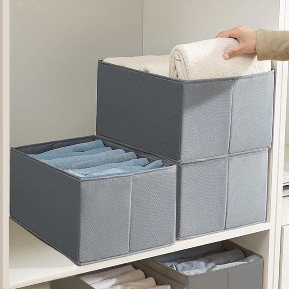 Organizer Per Jeans E Vestiti MORELX – Confezione Da 2, 5 Scomparti Larghi 7,5cm. In Tessuto Oxford Rigido Con Inserti In PP. Ideale Per Cassetti E Armadi. Dimensioni: 36x30x20 Cm.