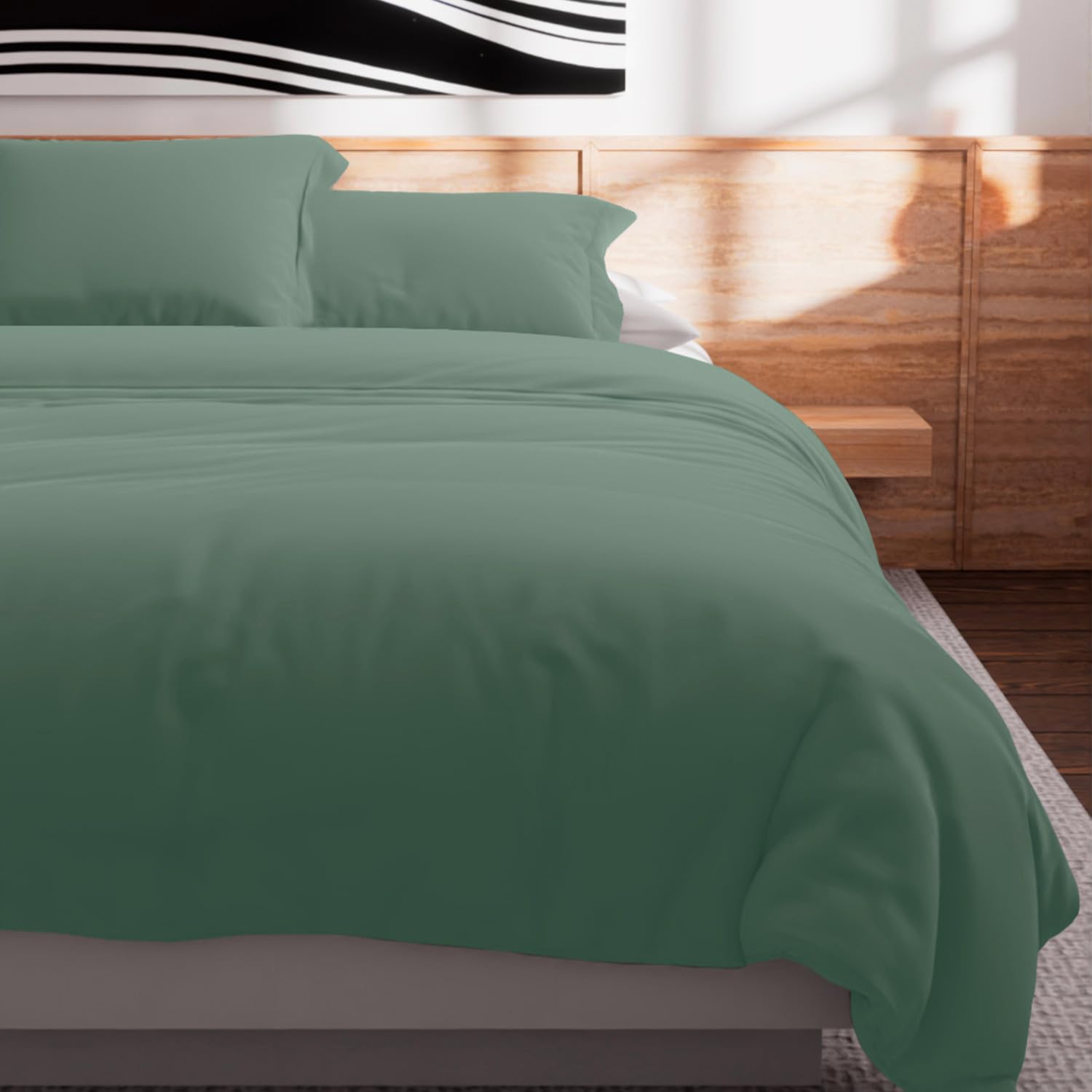 Soleil d'ocre, Duvet Cover 57 Thread Count Cotton 240 x 220 cm Plain Aqua Green