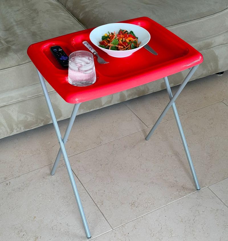Image of Folding TV Tray Table, Portable, Sturdy, Red (Set of 2)