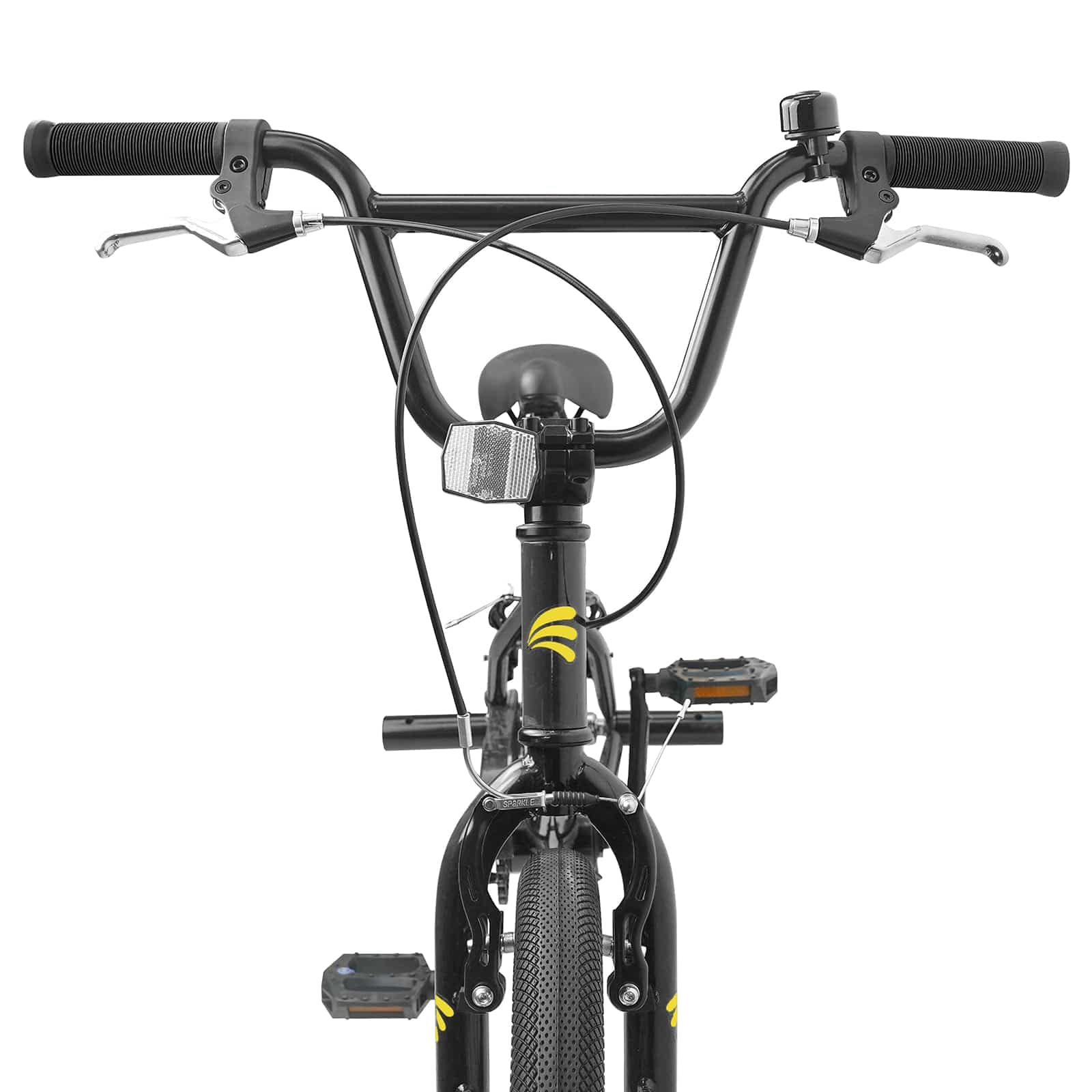 Vélo BMX pour enfant noir avec cadre en acier, selle et guidon réglables, freins à traction linéaire, adapté pour les loisirs, l'entraînement, la mobilité sur le terrain et la ville