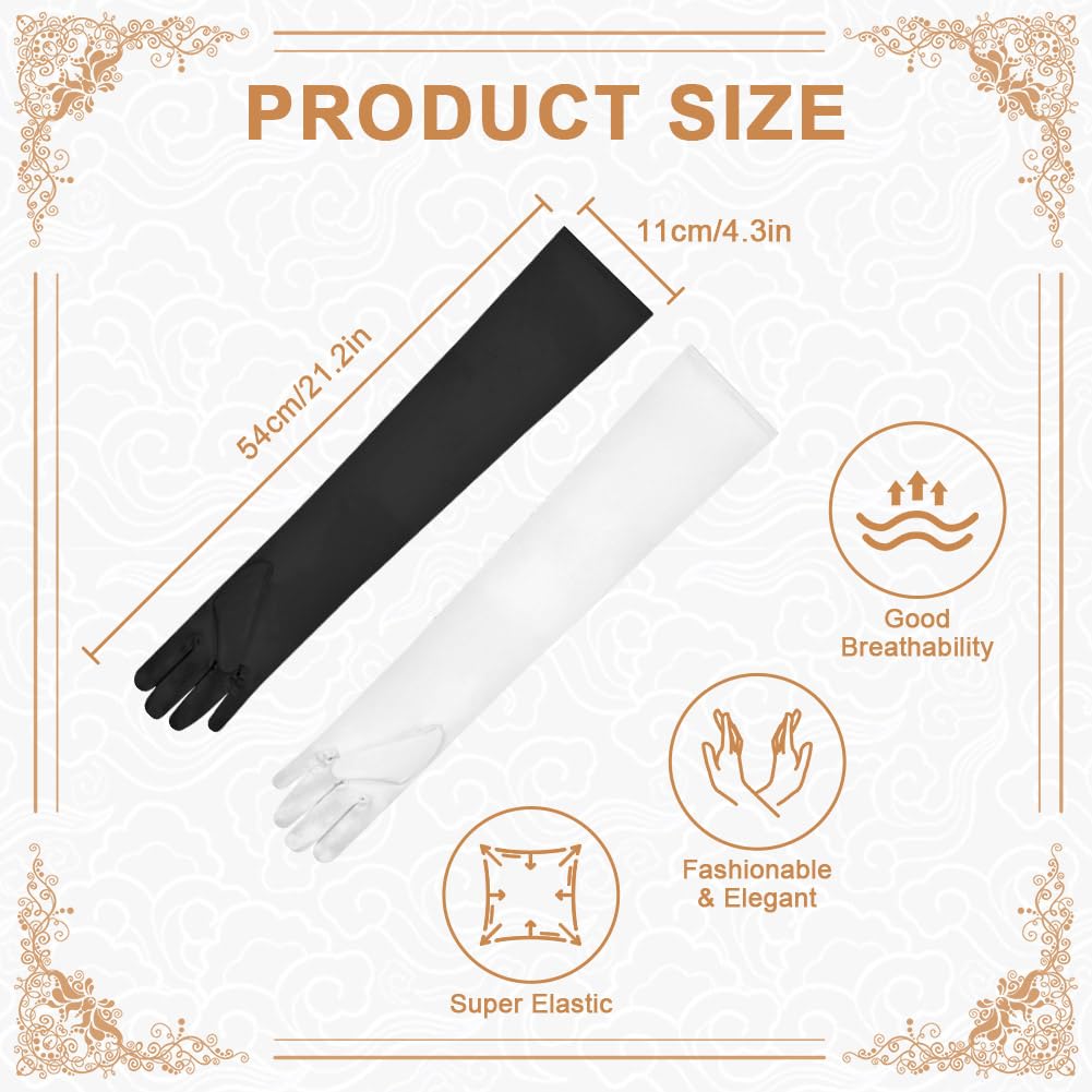 Aomig Long Satin Opera Gloves for Women Black Elbow Length 1920s Style for Wedding Evening Party Dance Fancy Dress Prom Graduation - Image 2