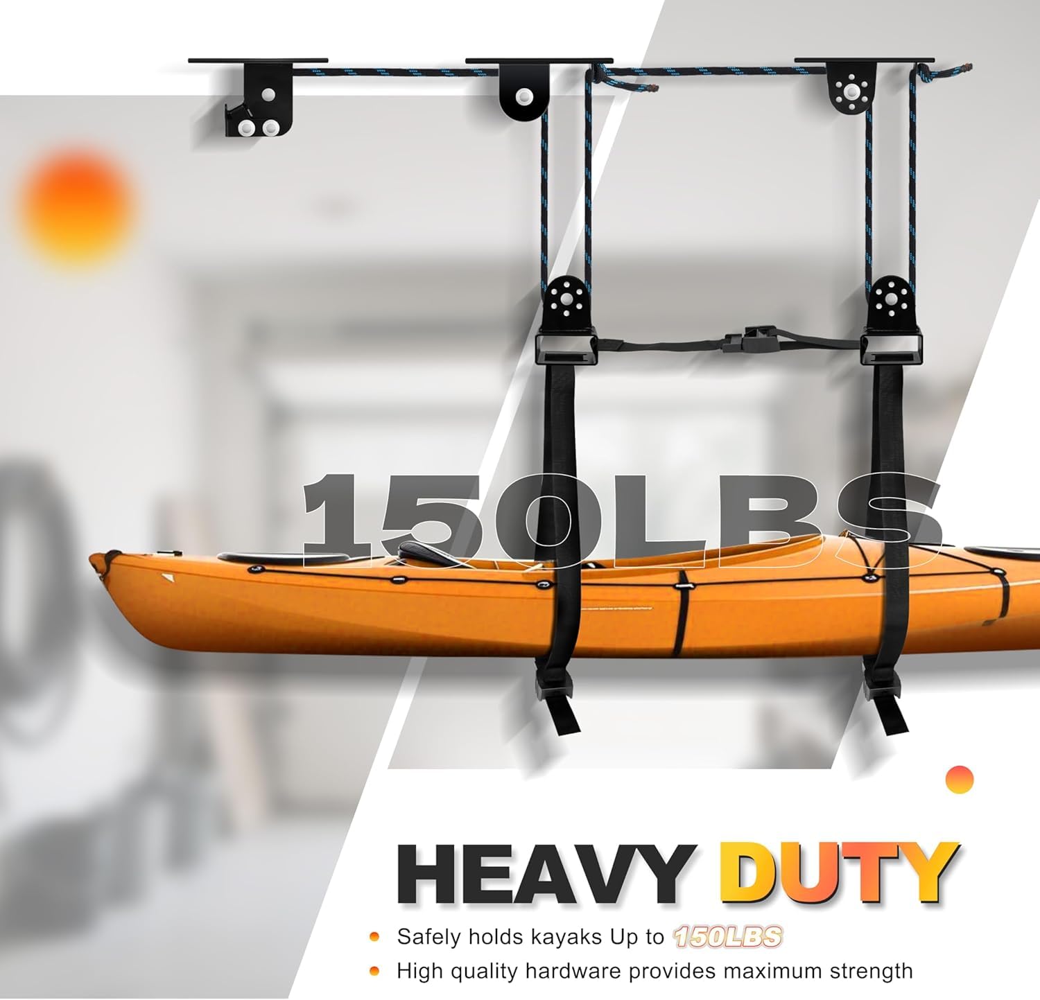 Hikeen Kajak-Deckenlift Mit Haken Und Flaschenzug: Kajak Deckenhalterung Tragkraft 68KG für Kajak und Kanu Lagerung, Kajak Zubehör Geeignet für Kajak Aufbewahrung, Dachbox Lift und Fahrrad Aufhängung