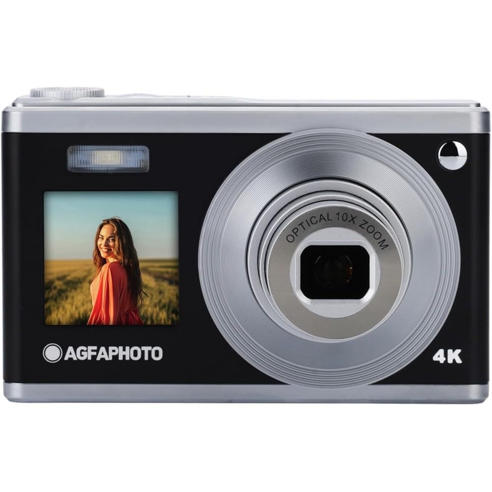 AGFA PHOTO Realishot DC9200 - Fotocamera Digitale Compatta, 24 MP, Video 4K, Zoom Ottico 10x, Schermo Doppio 2,8" + 1,54", Sensore CMOS, Stabilizzazione Immagine, Batteria al Litio - Nero