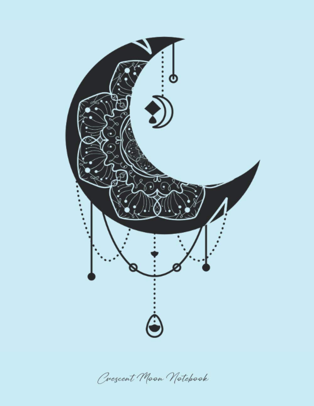 Crescent Moon Notebook: Pastel Blue Boho Style Design Yoga Notebook Lined Paper Bohemian Mandala Crescent Moon Journal Diary Composition Book (8.5 x 11 Large)