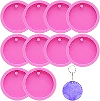 KuuGuu 10 Pack 2 Inch Round Silicone Keychain Molds with Hole - Epoxy Resin Casting for DIY Earrings, Keychains, Pet Tags, Jewelry & Crafts