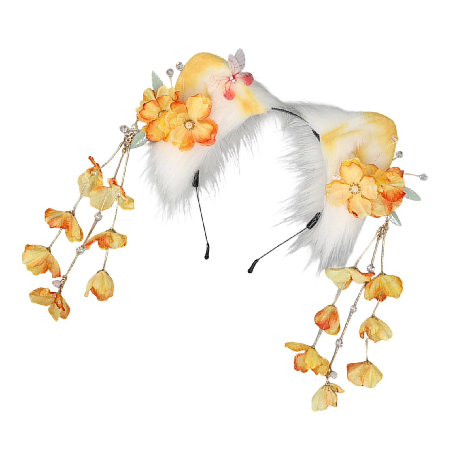 YUXITA Furry Cats Ear Hairband With Dangling Flower Tassels For Anime Event and Roleplay Party Women Teens Daily and Formal Wea