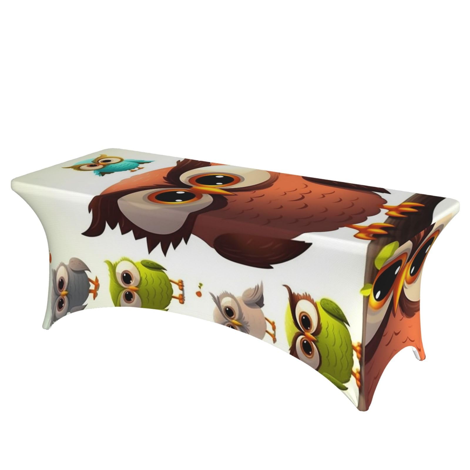 DWVTSLH 6FT Spandex Table Covers for Rectangle Tables, Wrinkle Resistant Stretch Tablecloths, Ultimate Fitted Cartoon owl Table Cloth for Party, Wedding, Banquet