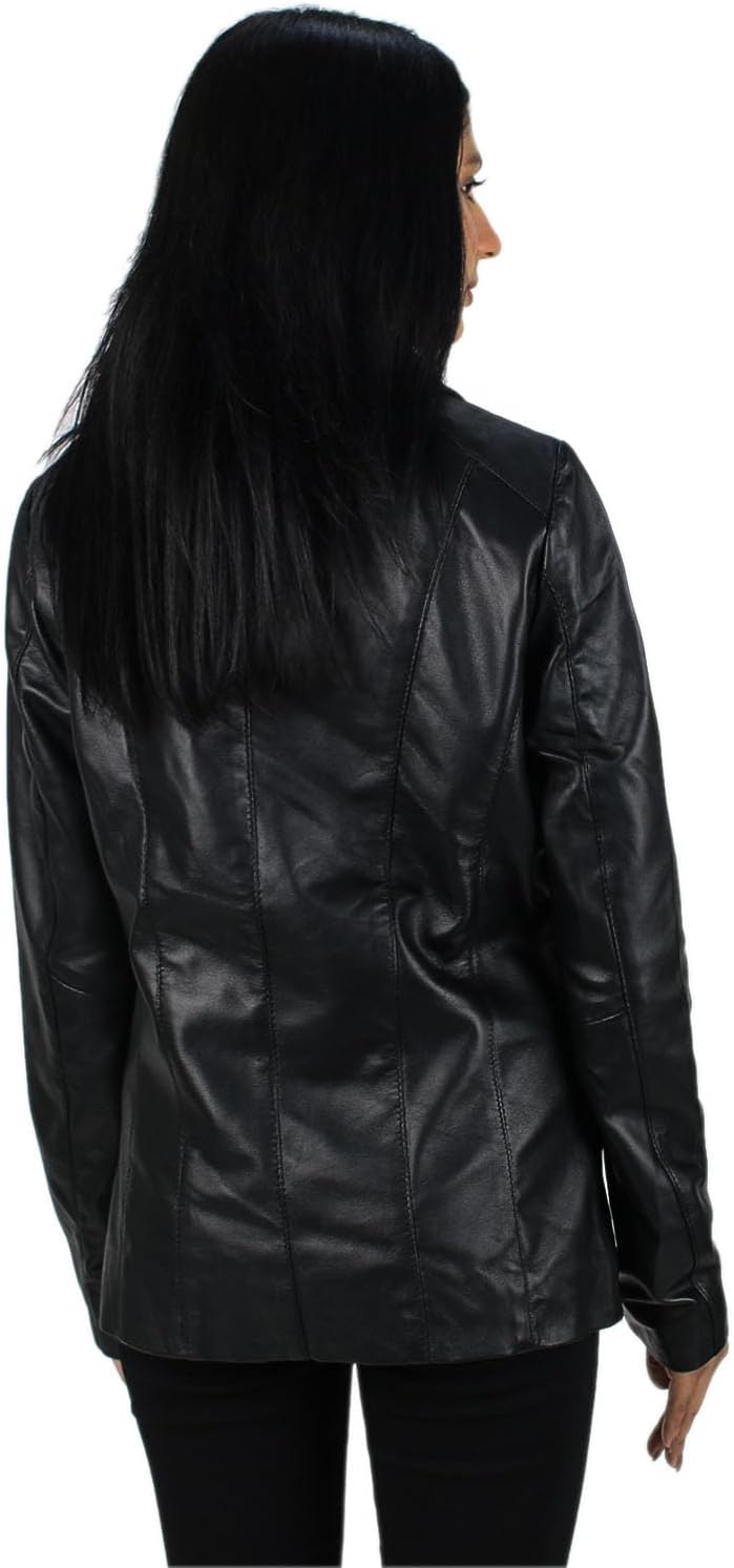 Laverapelle Women's Genuine Lambskin Long Zipper Leather Jacket (Black, Classic Jacket) - 2422001 - Image 2