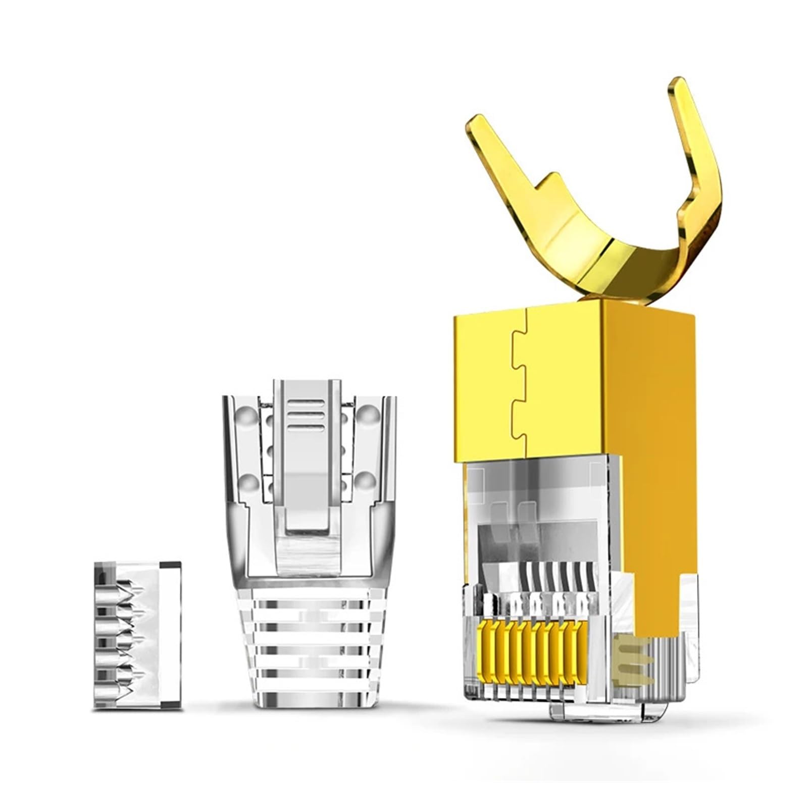 Conector CAT8 CAT7 CAT6A, Conector RJ45 no Recto, 3 Pines, 50 μ Chapado en Oro, con Funda de Alivio de tensión(30PCS,Gold)