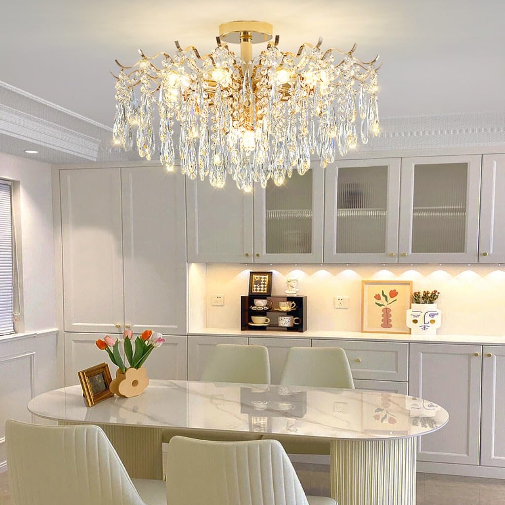 Modern Gold Crystal Chandelier Lighting LED Dimmable Ceiling Light Fixture For Living Room, 3 White Colors From Umsannagu, $476.69