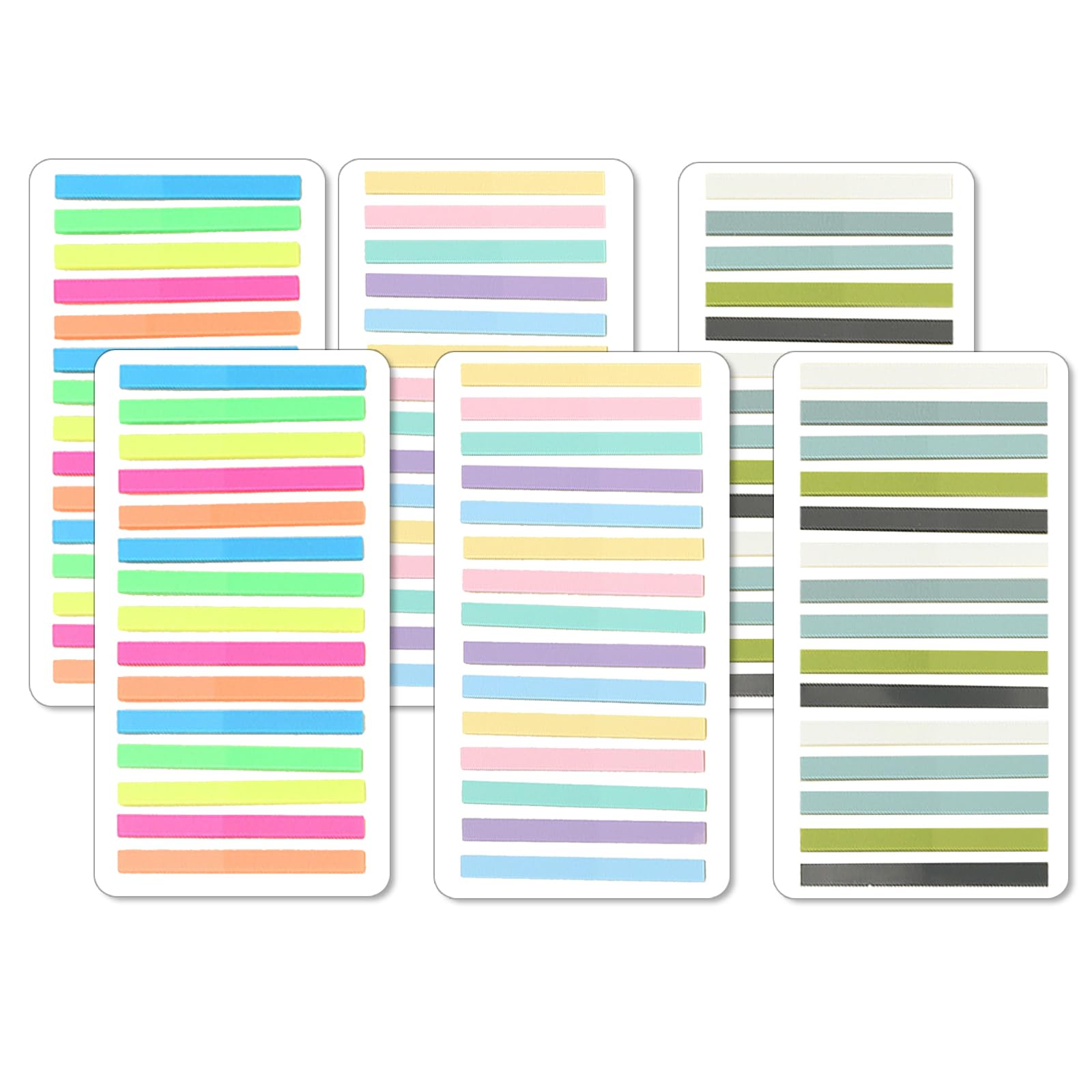 NATOSU 6 Piezas Tiras Adhesivas para Marcar Texto, Notas Adhesivas Estrechas, Largas y Transparentes, Marcas Adhesivas, Tiras de Texto en Colores Pastel, Marcadores de páginas, Notas Adhesivas