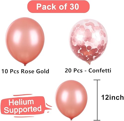 Miniatura 6 de Globos de confeti de oro rosa de 12 pulgadas, paquete de 30 globos de látex metálicos de confeti prellenados para bodas, fiestas de cumpleaños,