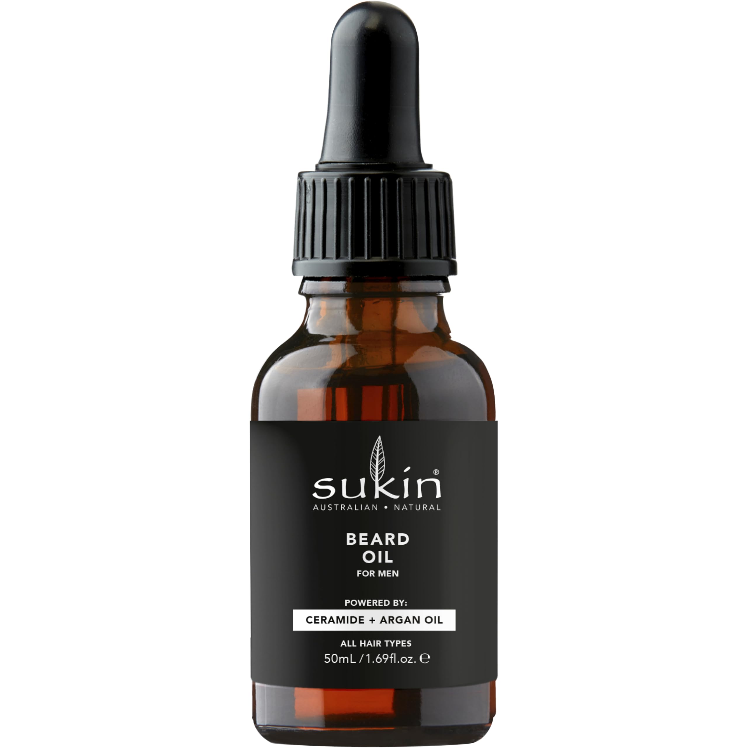 Sukin - Beard Oil - Natural Mens Beard Care - Contains Ceramides, Sweet Almond, Crambe, Argan Oil, Jojoba Oil and More - Hydrating and Strengthening for All Hair Types - 50ml