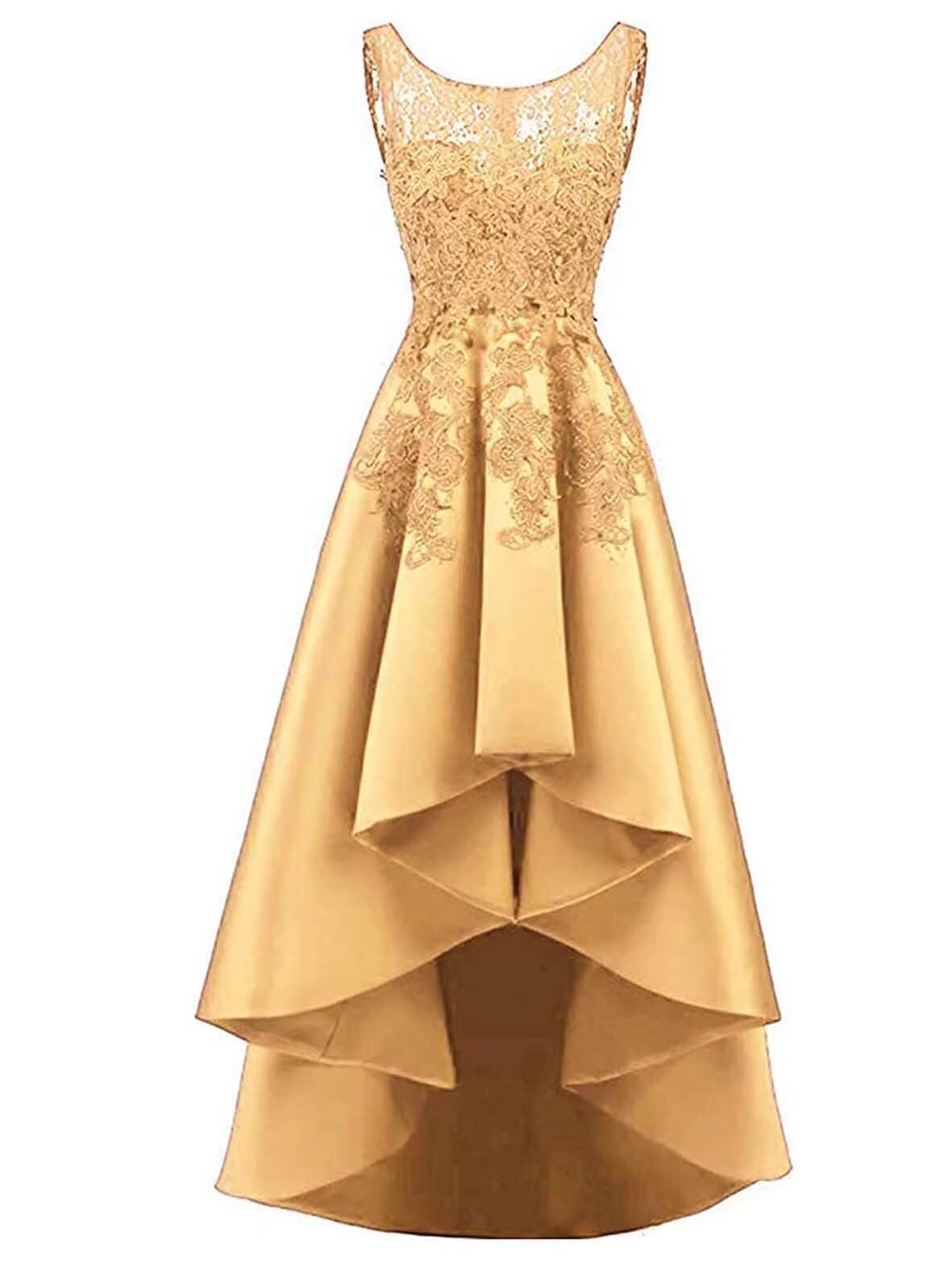 VINCENTYUQHi Low Satin Long Prom Dress Scoop Neck Party Formal Gowns with Pocket Appliques Evening Party Dress