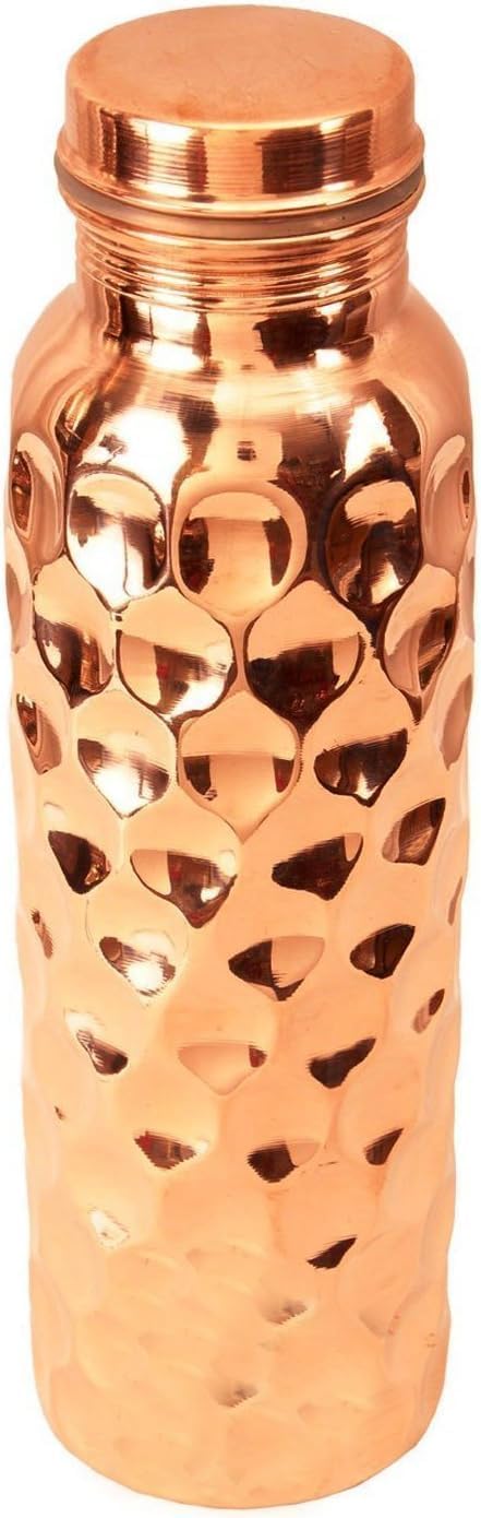 Diamond Copper Water Bottle Water Storage Leak Proof Copper Utensils Silver Touch Flask Container For Kitchen Use- Pack Of 2, (1000 ml)