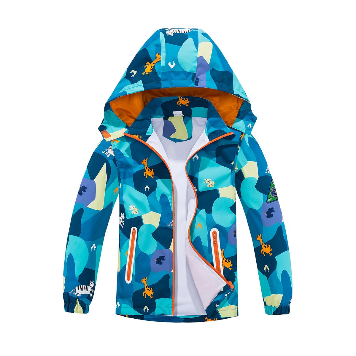 Boys Girls Jackets Waterproof Zip Hooded Windbreakers for Kids