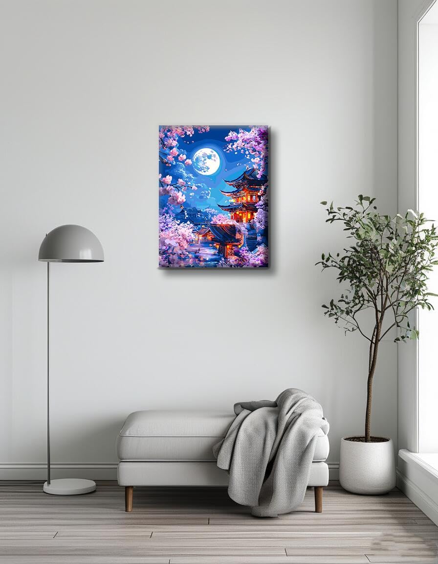 Moon Light Paint by Numbers Kit for Adults Beginner, DIY Painting for Beginners, Art by Numbers for Gifts Home Wall,Decor 16x20 Inch,Includes Some Optional Frames. (Frame, Starry Night 5)