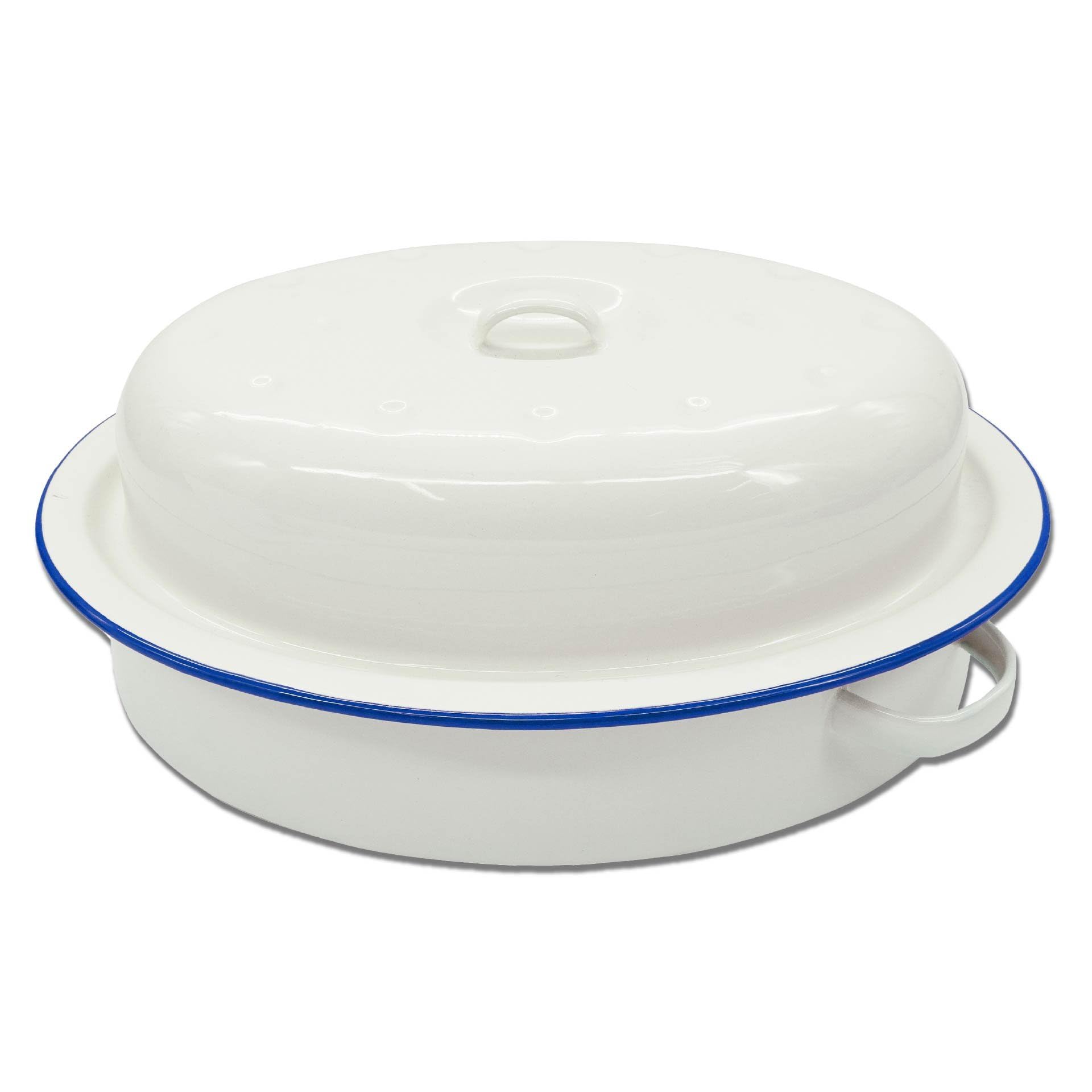 Zenker Enamel Oval Roasting Dish, Vintage Design, Roasting Tin, Perfect for Roasts & Pies, Easy to Clean, Oven Safe Up to 230 Degrees Celsius, PTFE & PFOA Free, 33x23.7cm, White & Blue