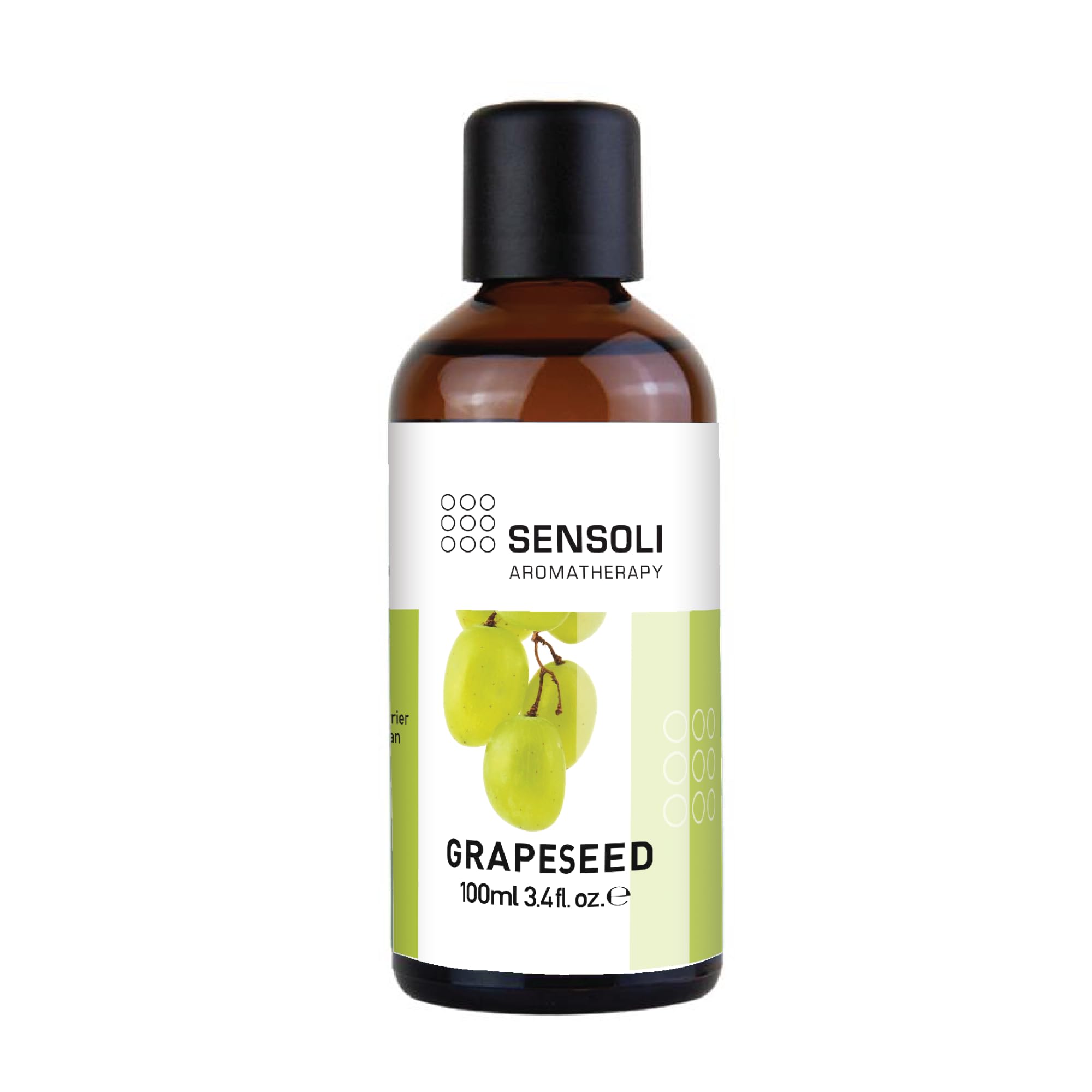 SENSOLI Grapeseed Oil 100ml - 100% Pure Carrier Oil - Lightweight Natural Oil for Skin, Hair, Massage & DIY Cosmetics