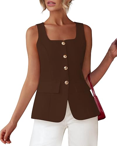 BTFBM Summer Vest Tops For Women, Business Casual Blazers,Coffee,S