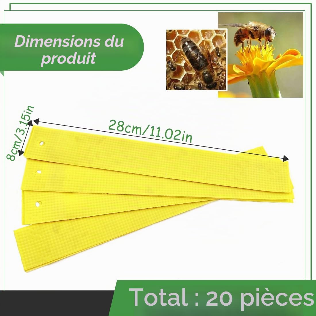 Accessoires d'apiculture,Paquet de 20 bandelettes anti-acariens, un traitement écologique pour ruches, qui contrôle efficacement les acariens.