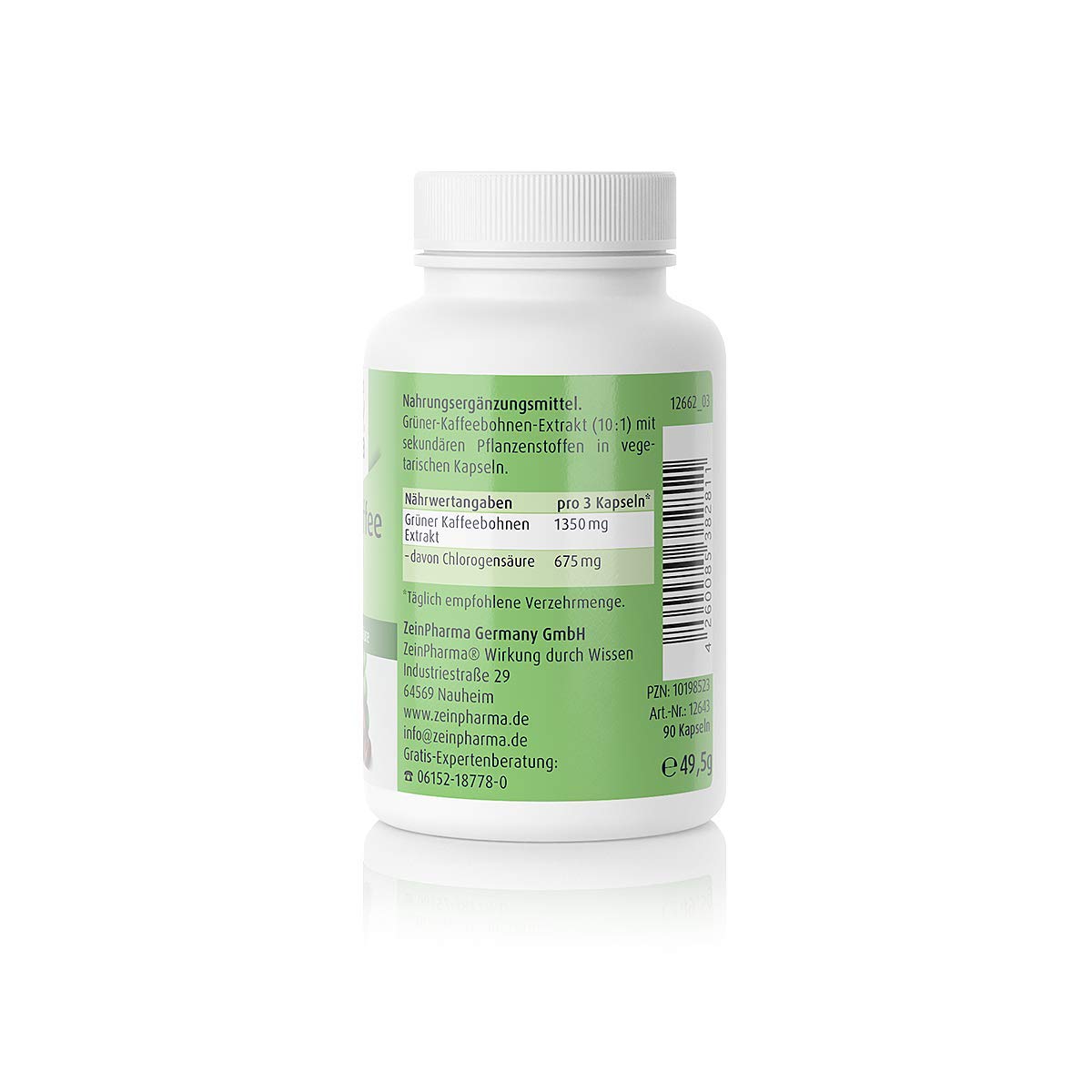 Zein Pharma Grüner Kaffee Extrakt Kapseln 450 mg, 90 Kapseln, 1er Pack (1 x 50 g)