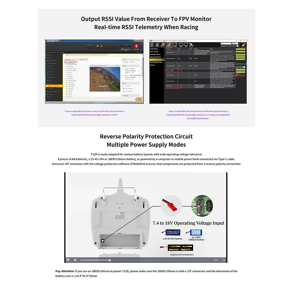 Per RadioLink T12D 12CH Trasmettitore RC + Ricevitore R12F 2.4GHz Controller Remoto per Drone FPV, Aeroplani A Ala Fissa e Automobili R