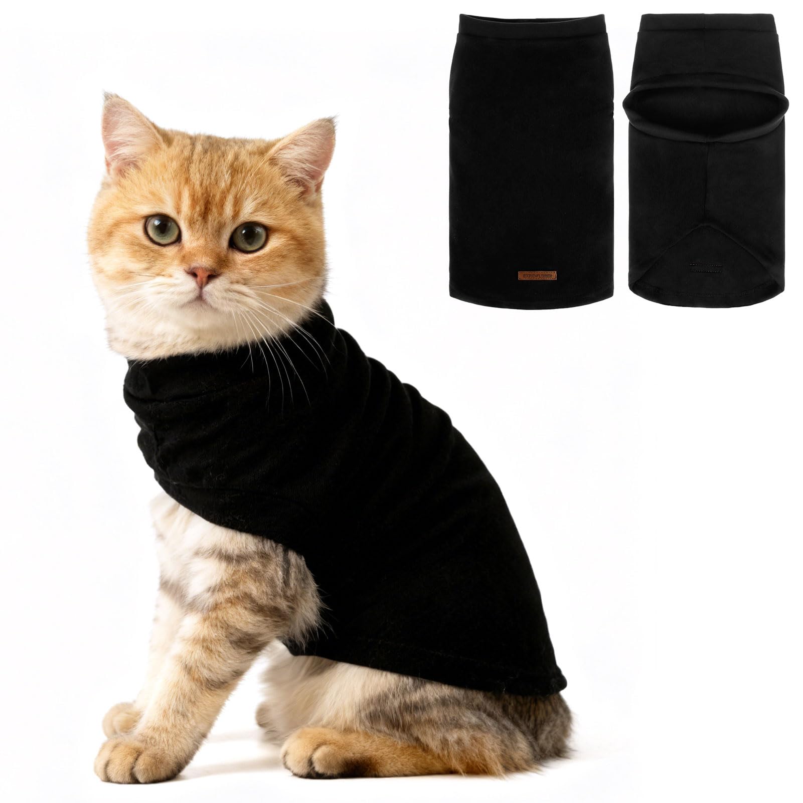 EXPAWLORER Cat Jumper Warm Fleece Cat Clothes, Black M — image 1