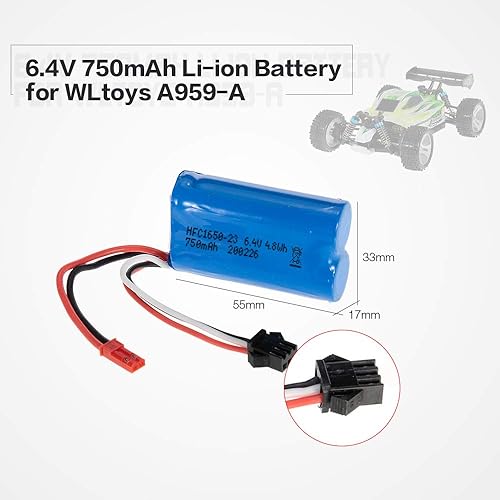 Miniatura 4 de GoolRC 6.4V 750mAh Li-ion Batería Recargable para WLtoys A959-A A979-A RC Car