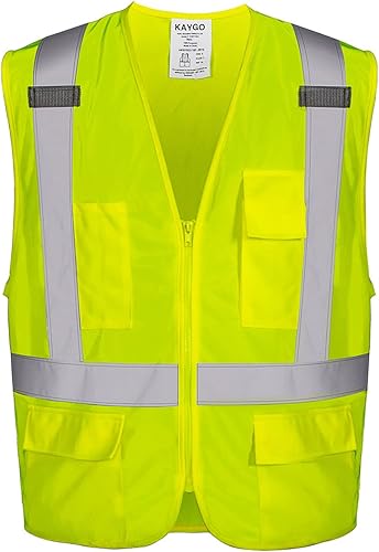 KAYGO Chalecos de seguridad de alta visibilidad reflectantes con bolsillos y cremallera, ANSI tipo R clase 2 no FR