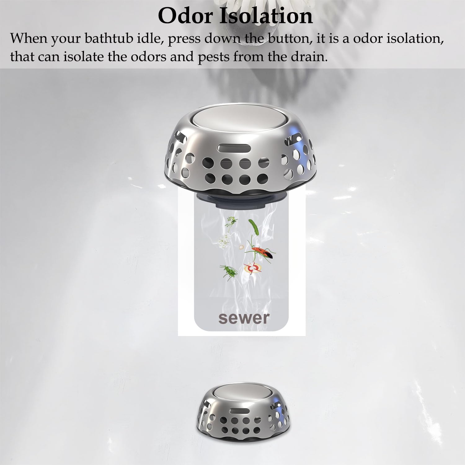 Bathtub Drain Stopper With Hair Catcher - Pop-Up Magnetic Strainer For 1.5" To 1.75" Drain Holes, Silver, Easy Install Tub Plug 5 thumbnail image