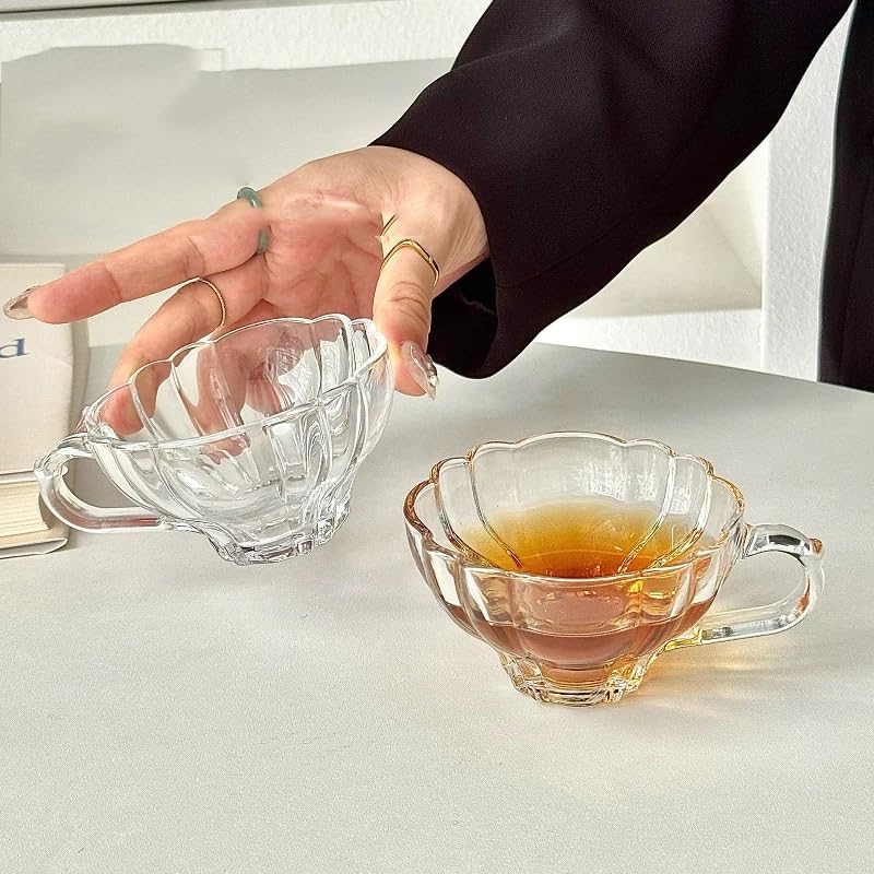Avastro 120ml Glass Coffee Cup Palace Style Afternoon Tea Small Cups High Beauty Dessert Cup Dim Sum Sets Pack of 2