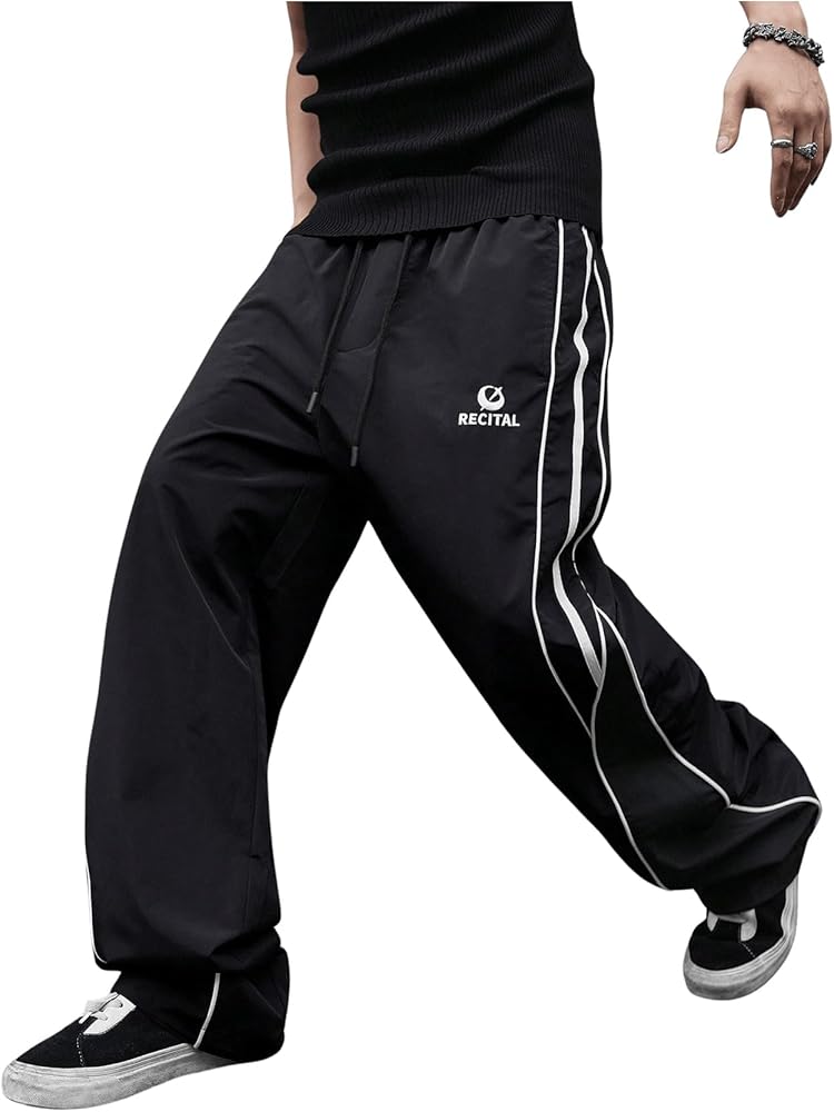 GORGLITTER Men's Letter Wide Leg Track Pants Drawstring Waist