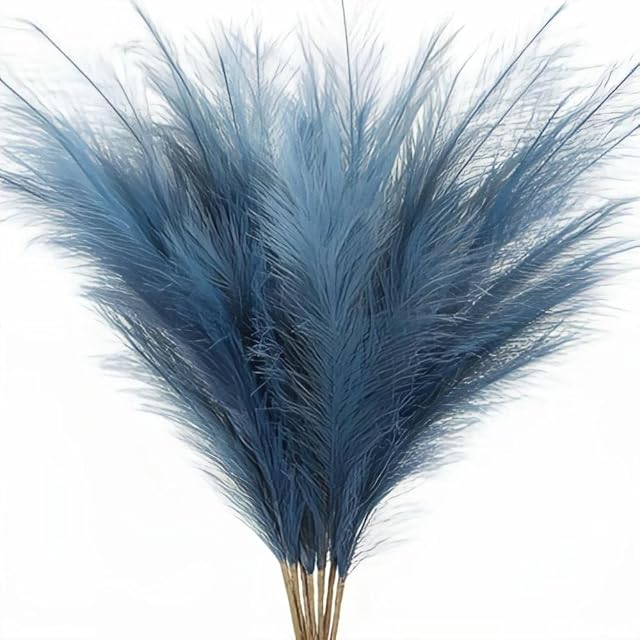 Kachi 5 PCS Faux Pampas Grass, Medium Size Artificial Grass , 33'/85cm), Fake Flowers Fluffy Artificial Flowers Stems For Wedding Decor Boho Home Decoration Dried Flowers (Blue)
