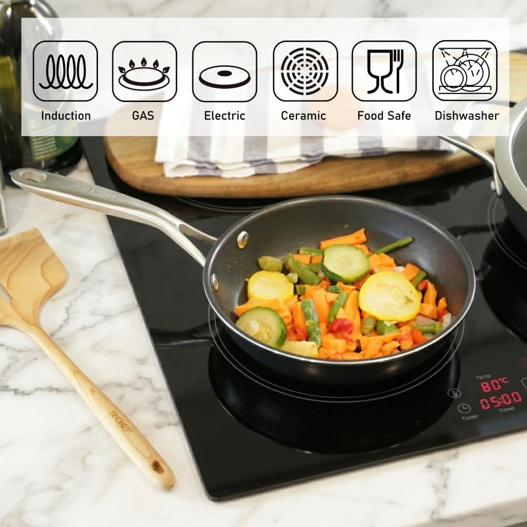 TECHEF - Onyx Collection 20,3 cm Antihaft-Bratpfanne, PFOA-frei, spülmaschinenfest, Edelstahlgriff, Induktionsfertig, hergestellt in Korea (20,3 cm)