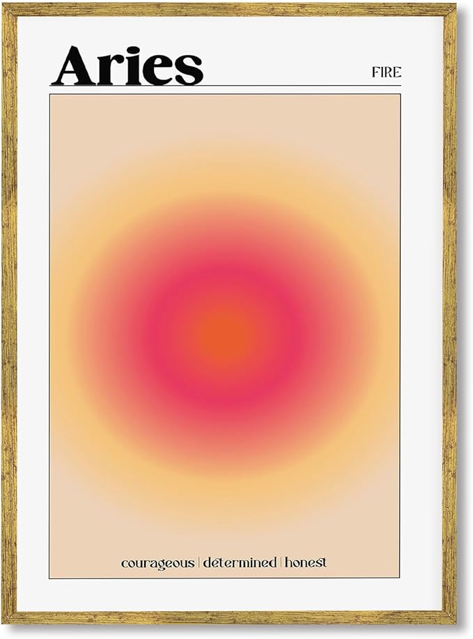 Framed Aries Zodiac Sign Poster Canvas Print Art Modern Art Print Painting Pictures Trendy Home Decor Wall Decoration for Living Room Bedroom Dorm Room Wall Art (Gold Framed,12L x16W)