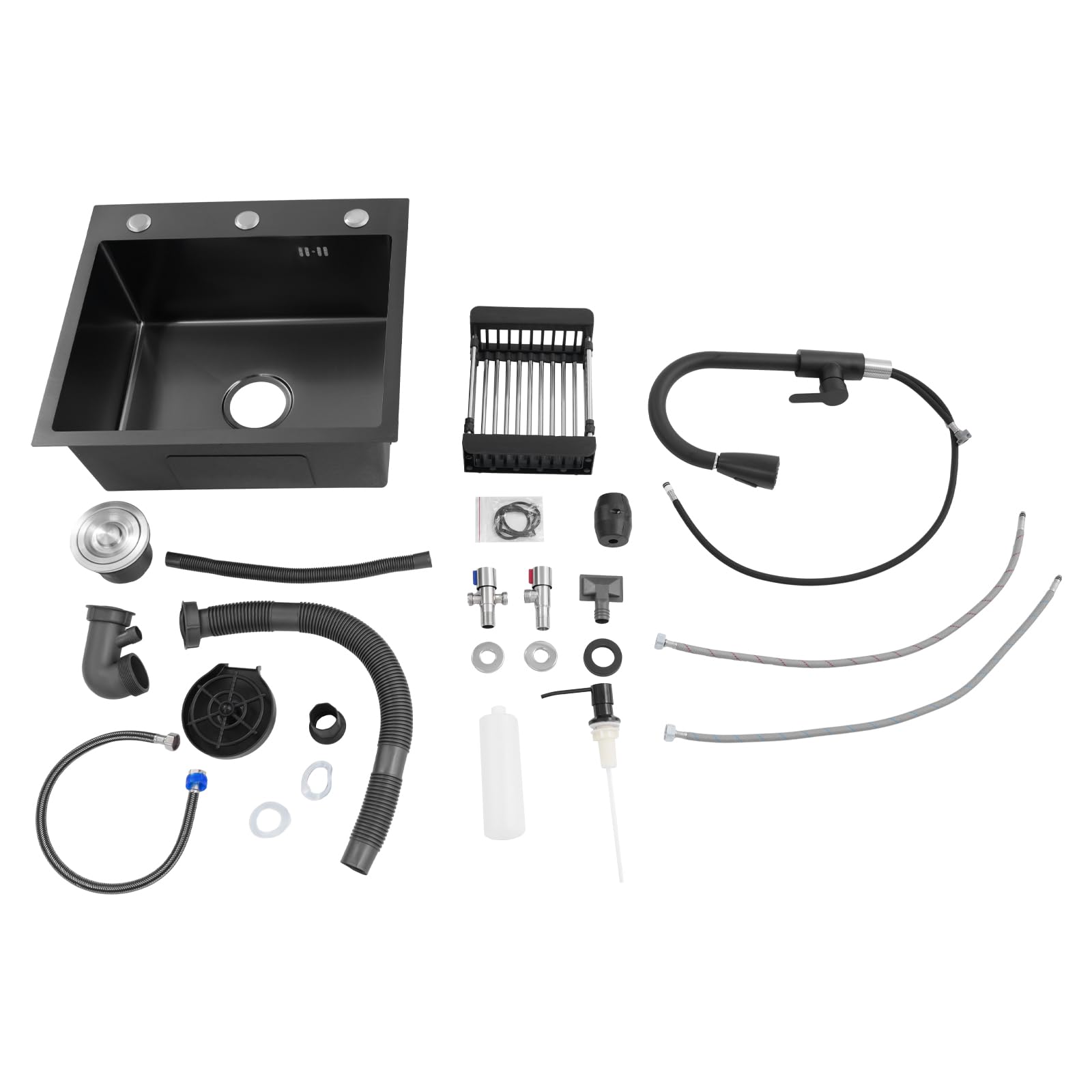 Évier de cuisine 45 x 50 cm, évier de cuisine en acier inoxydable, lavabo intégré, extensible à 360°, avec évier + panier de vidange + distributeur de savon pour évier de cuisine, plan de travail pour