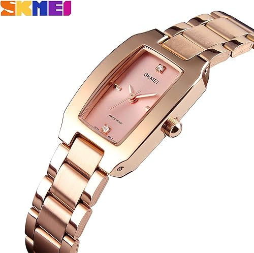 Miniatura 3 de SKMEI Relojes para mujer mujer mujer simple cuadrado acero inoxidable lujo moda pequeño delgado analógico cuarzo impermeable vestido casual esposa
