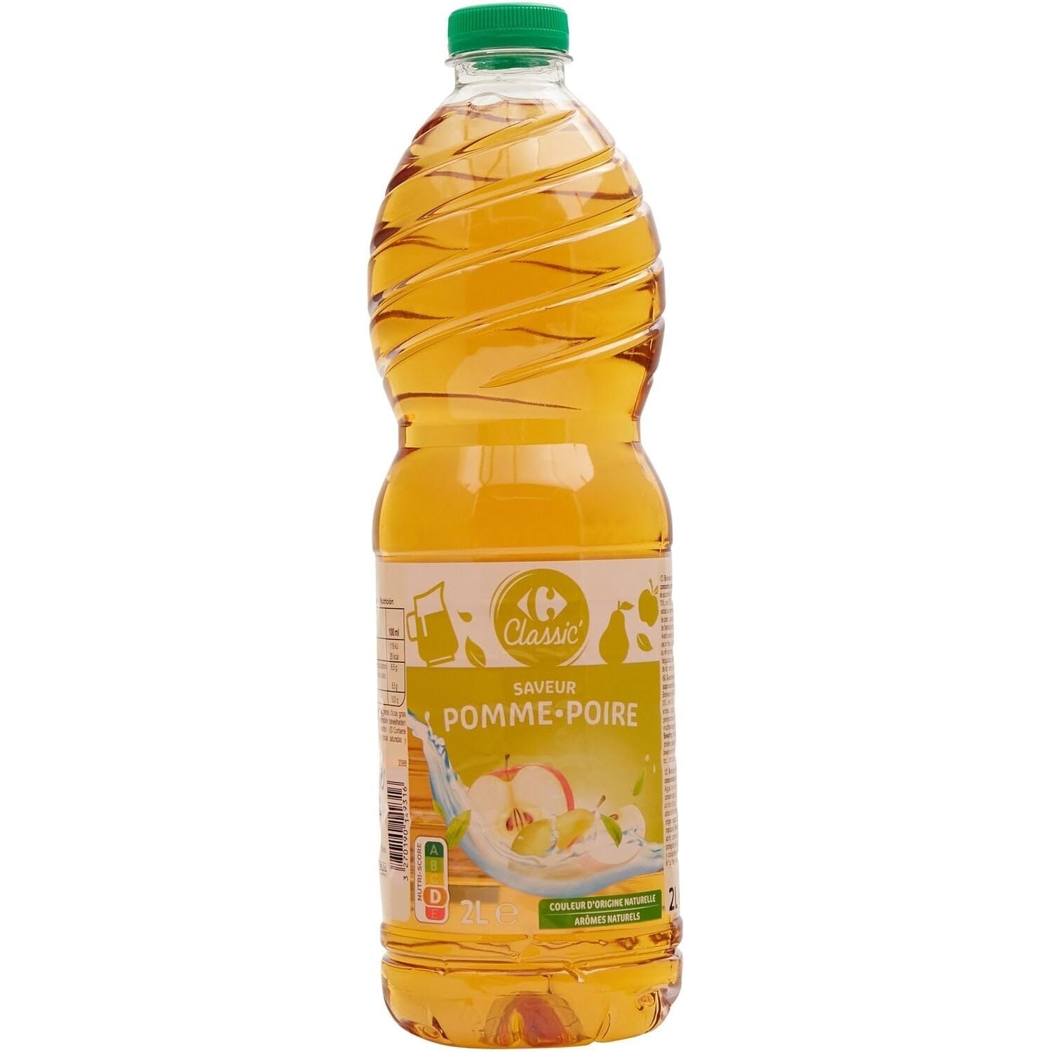CARREFOUR SENSATION Boisson rafraîchissante saveur pomme-poire 2L, à base de jus de fruits et d'eau de source, sans conservateur - Lot de 4