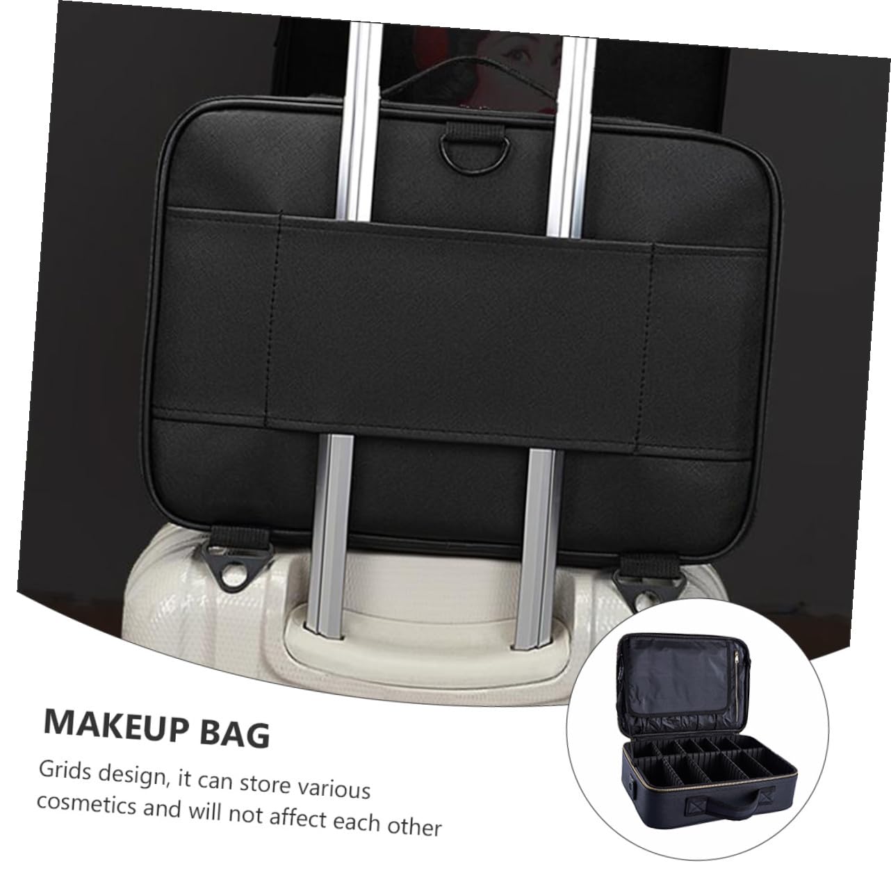 Abaodam Borsa per Cosmetici da Viaggio Portatile Oxford Nero Design a Griglie e Manico, Facile da Trasportare, per Organizzare Prodotti di Bellezza e Accessori