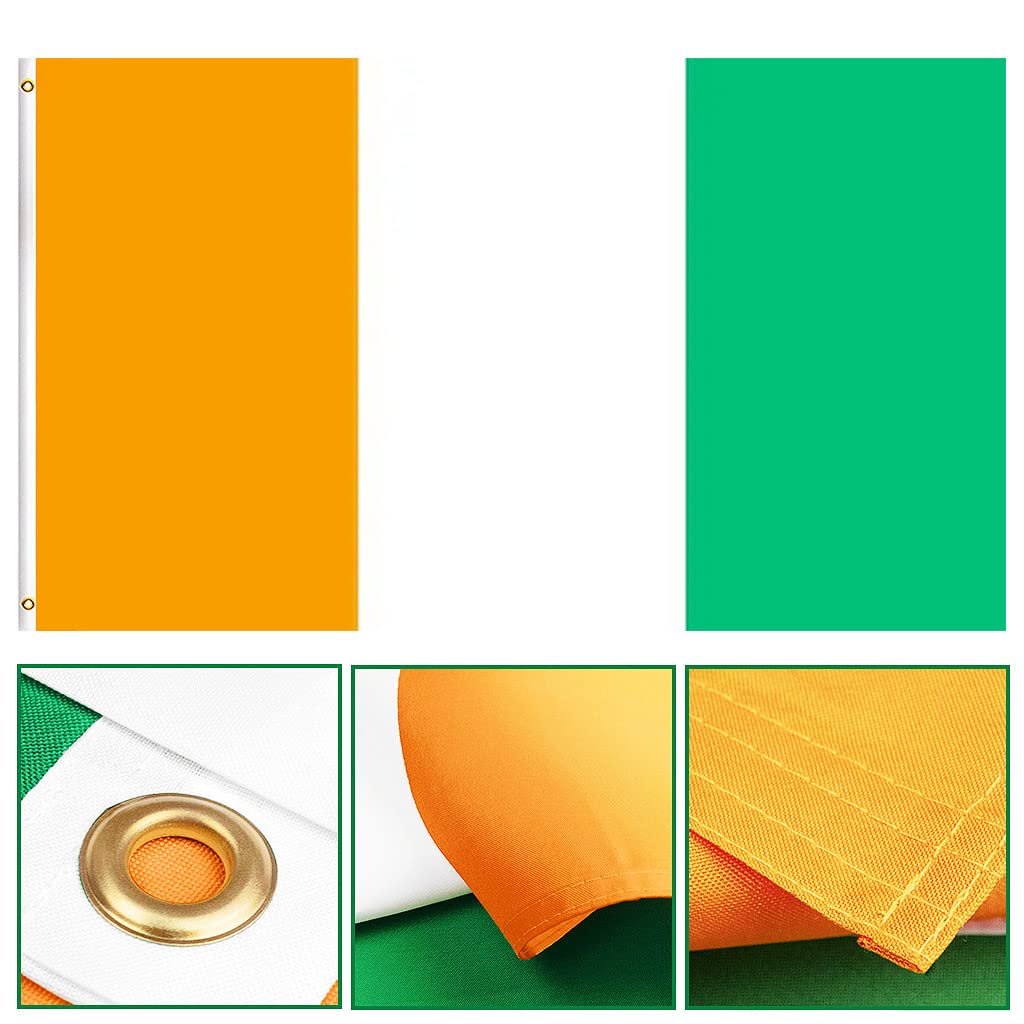 Bandiera dell'Irlanda, 1,5 x 0,9 m con occhielli, grande bandiera irlandese per la festa di San Patrizio, decorazione per interni ed esterni, bandiere nazionali irlandesi in poliestere per