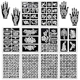MCPINKY 283PCS Henna Tattoo Stencil Kit, 12 Sheets Temporary Glitter Semi Permanent Tattoo for Women and Girls Arabian Realistic Tattoo Stickers Airbrush Face Paint Body Art