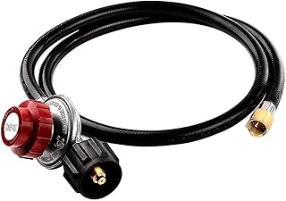 BMMXBI 5 Feet 0-20 PSI Adjustable Propane Regulator BBQ High-Pressure Regulator Hose Kit for QCC1/Type1 Propane Tank, Fits Most LP Gas Grill, Patio Heater, Fire Pit Table, 3/8" Female Flare Nut