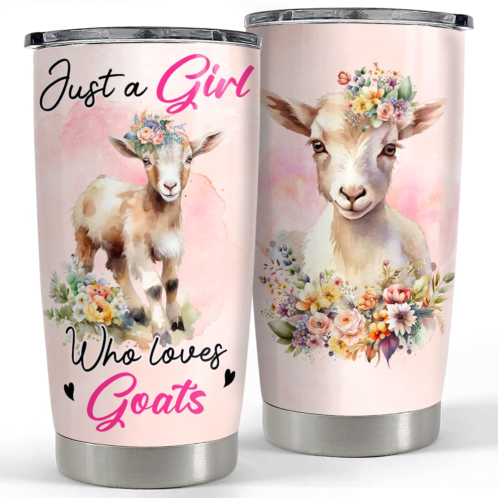 SANDJESTGoat Tumbler 20oz Girl Loves Goats Stainless Steel Insulated Tumblers Coffee Travel Mug Cup Gifts for Women Girl Teen Birthday Christmas